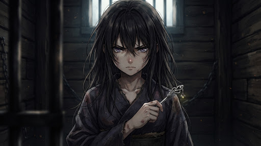 Satoko Kirigaya in dark holding cell holding a concealed silver hairpin