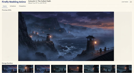 Mist-shrouded Meiji penal island coastline with wooden watchtowers and glowing lanterns